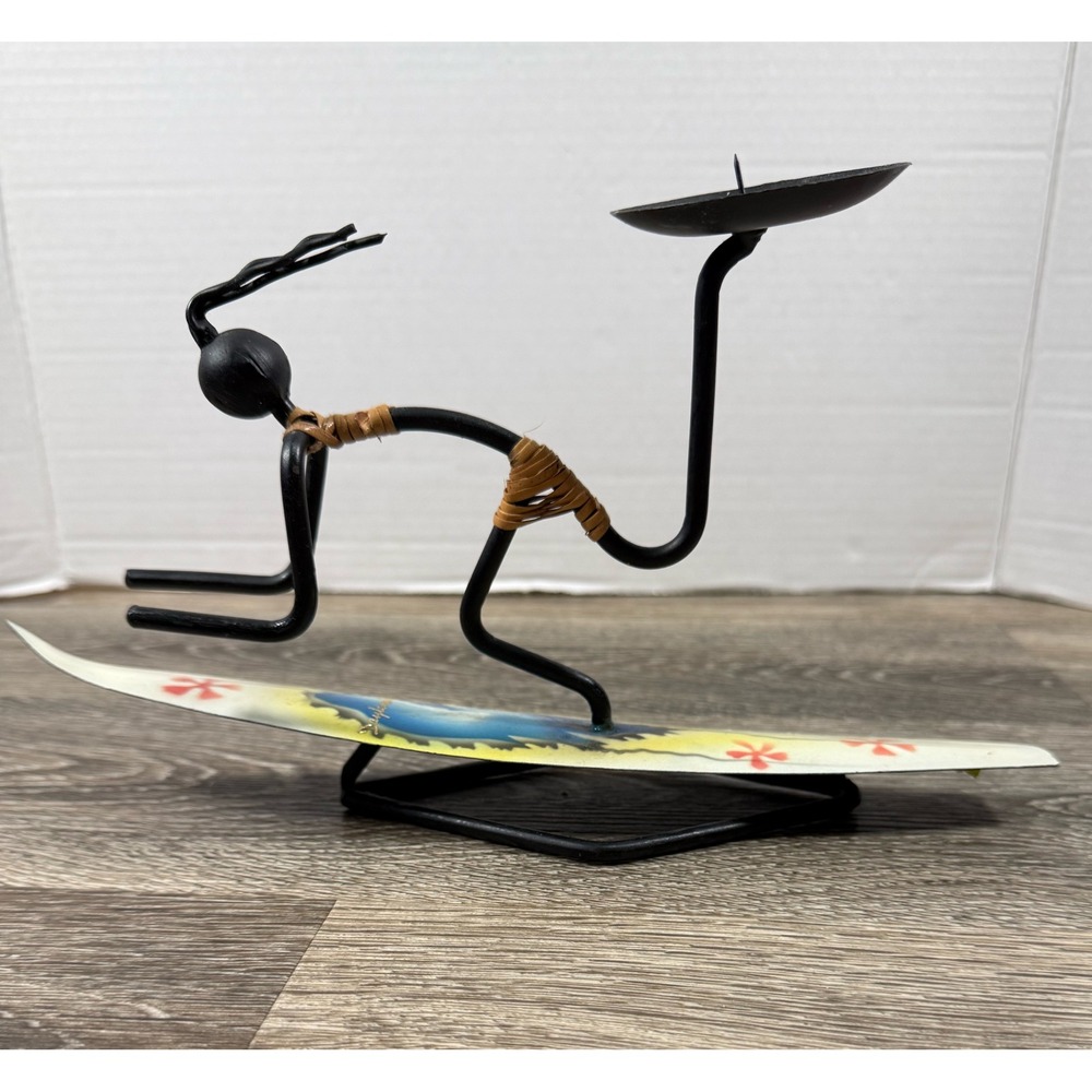 Daytona Beach Metal Surfer Candle Holder Souvenir Coastal Decor Nautical Art